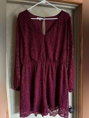 Maurices Burgundy Lace Long-Sleeve Romper